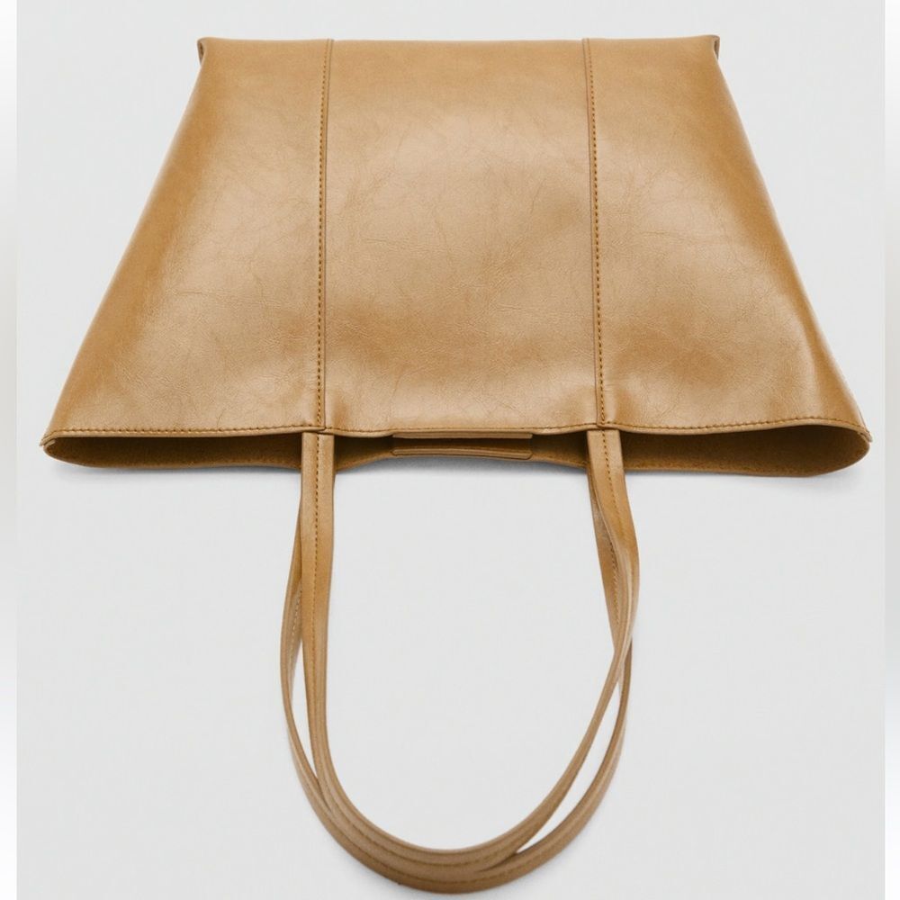 MANGO OLIVER Latte Tan Faux Exterior & Genuine Leather Inferior Tote Bag - Picture 7 of 13